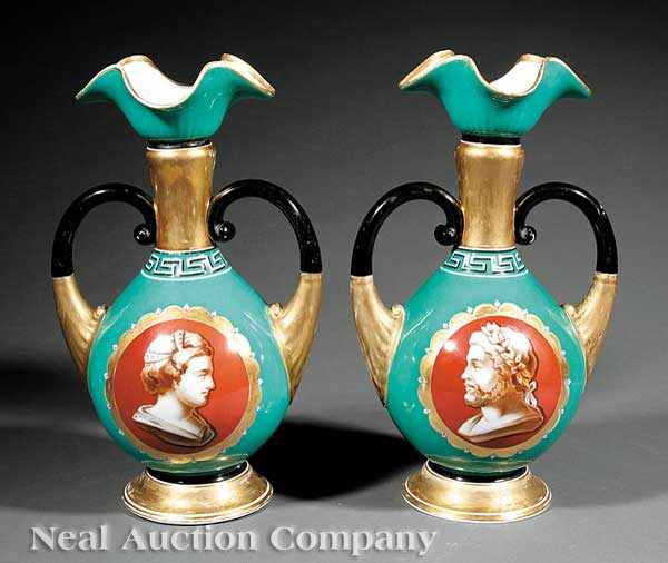 Appraisal: A Pair of Paris Porcelain Portrait Vases mid- th c