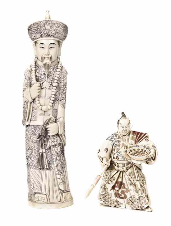 Appraisal: A Chinese Carved Ivory Figure of a Man together with