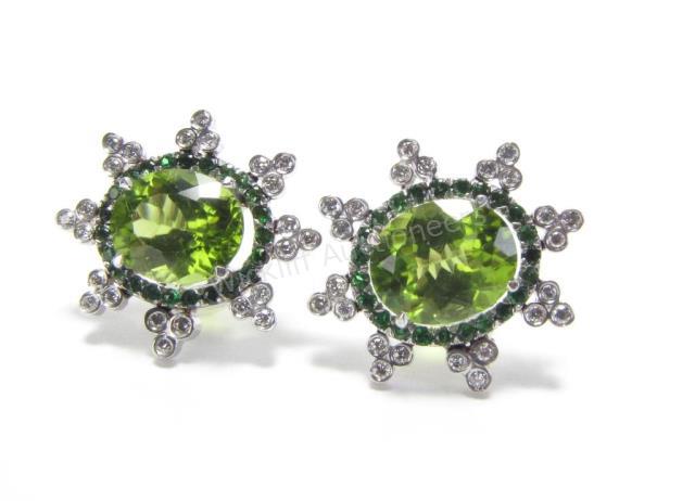 Appraisal: Pair of K white gold peridot tsavorite and diamond earrings