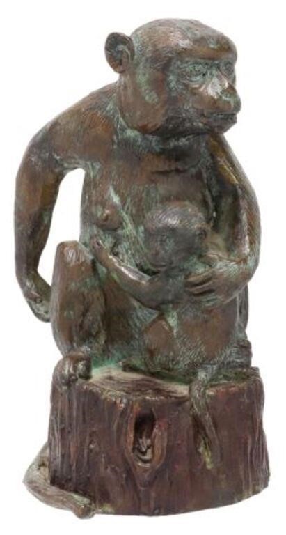 Appraisal: Maitland-Smith patinated bronze sculpture Monkey with Baby late th c