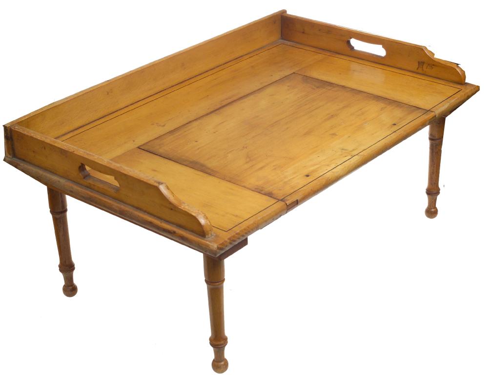 Appraisal: VICTORIAN BEECH BED TRAY the gallery pierced for carrying handles