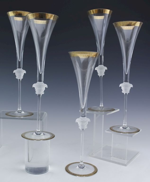 Appraisal: Versace Rosenthal Medusa Lumiere D'Or Flutes Versace by Rosenthal champagne