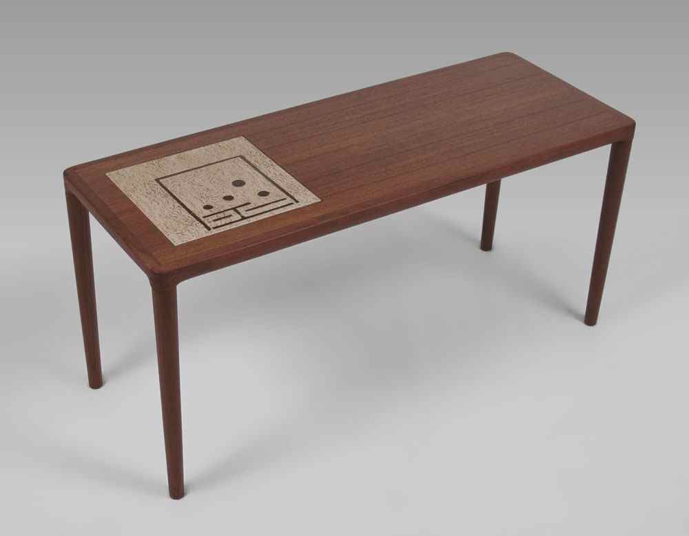 Appraisal: DANISH MODERN TEAK COFFEE TABLE With off center inlay tile