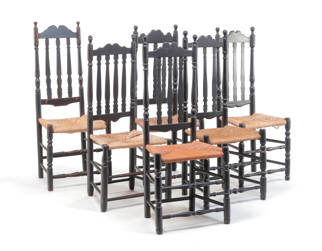 Appraisal: Eighteenth century mixed woods All six have black repaints shaped