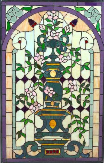 Appraisal: Large Rectangular American Caramel Slag and Stained Glass Panel in