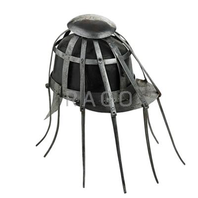 Appraisal: EUROPEAN SPIDER HELMET Iron cap with steel framework spring loaded