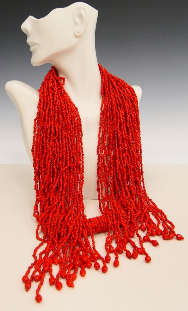 Appraisal: RARE MULTI STRAND RED CORAL TIE SCARF Around in length