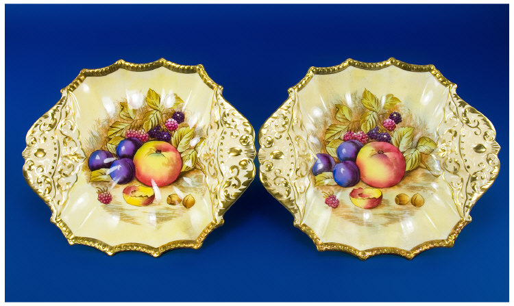 Appraisal: Aynsley Pair Painted Fruit Acid Gold Gadroon Edge Dishes