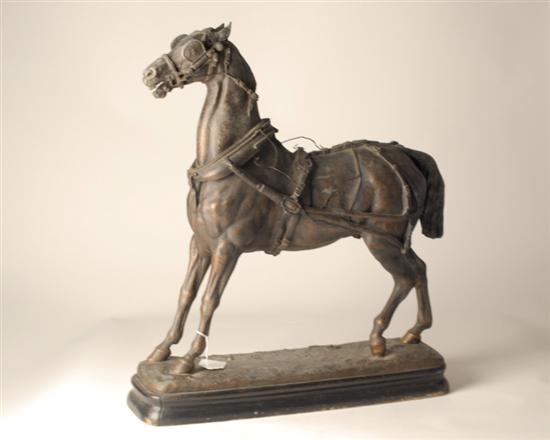 Appraisal: Spelter Horse Figure wearing driving tack minor damage high long