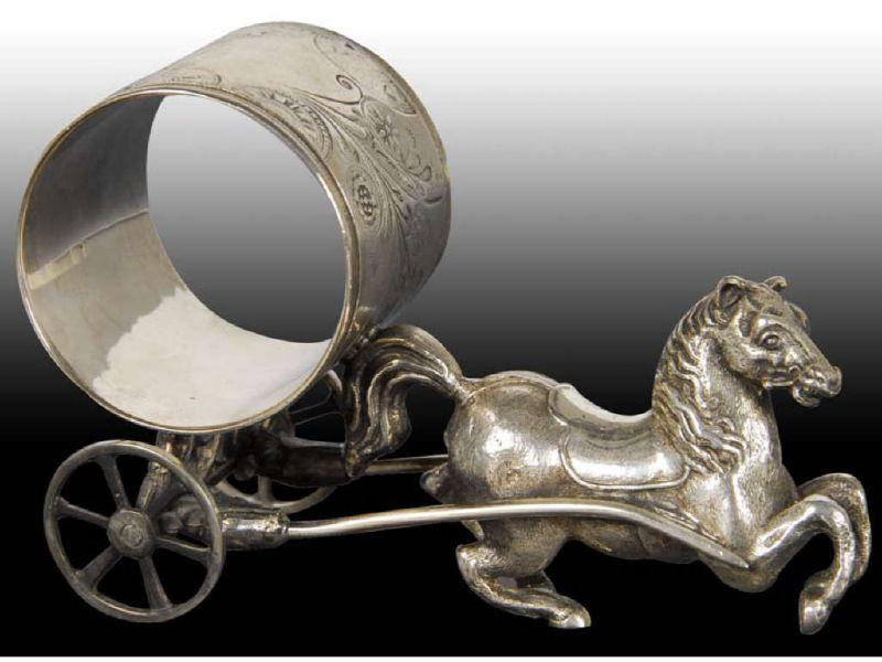 Appraisal: Large Horse Pulling Figural Napkin Ring Description No manufacturer's name