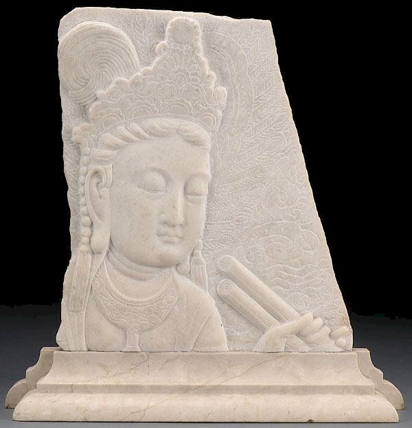 Appraisal: A LARGE SINO-TIBETAN CARVED LIMESTONE STELE A LARGE SINO-TIBETAN CARVED