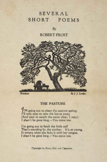 Appraisal: FROST ROBERT Several Short Poems Illustrated with two woodcuts by