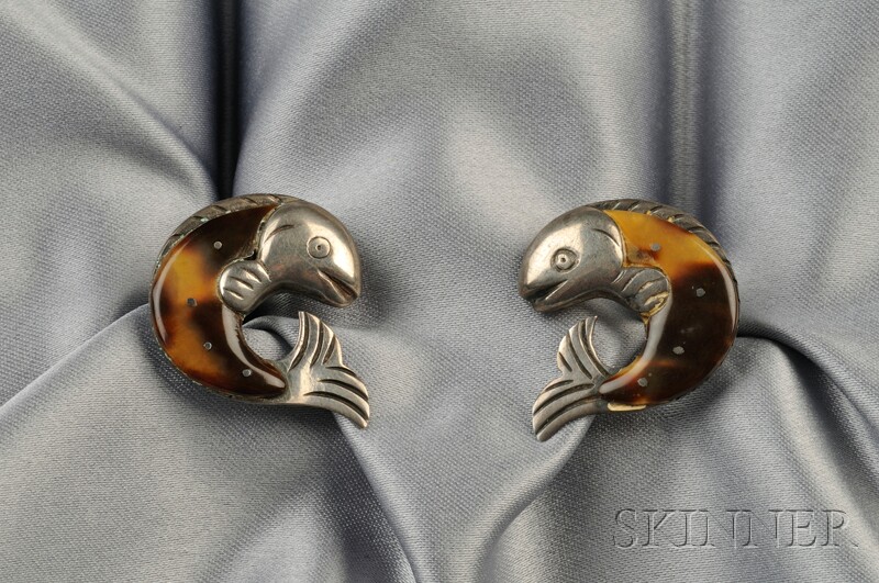 Appraisal: Mexican Sterling Silver and Tortoise Cuff Links William Spratling each