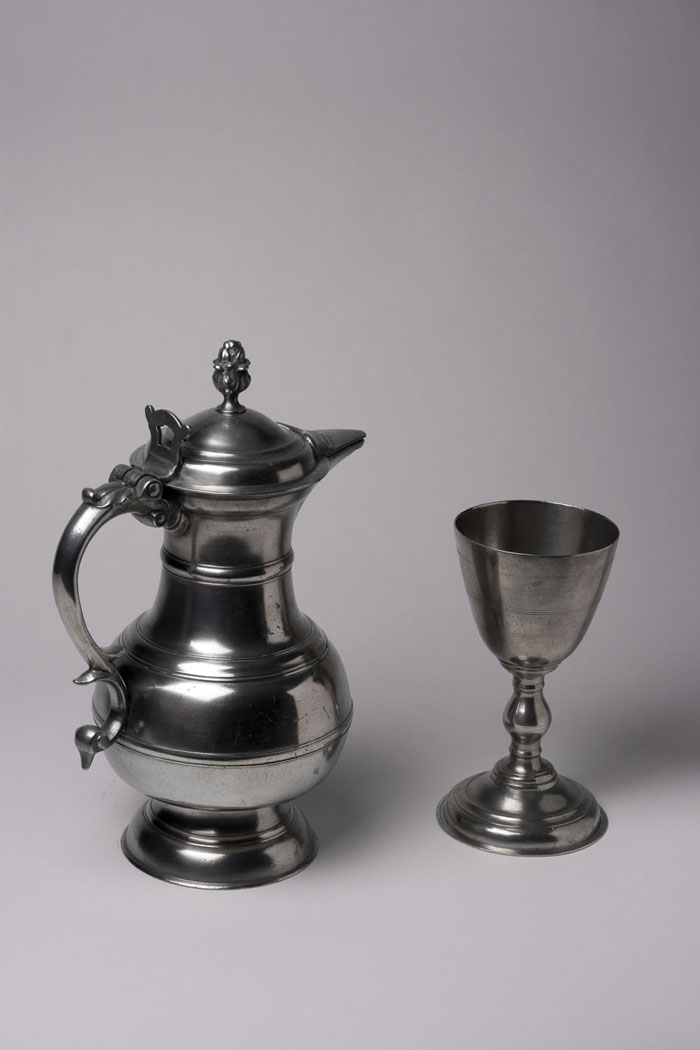 Appraisal: PEWTER FLAGON AND CHALICE ATTRIBUTED TO JOHN WILL - New