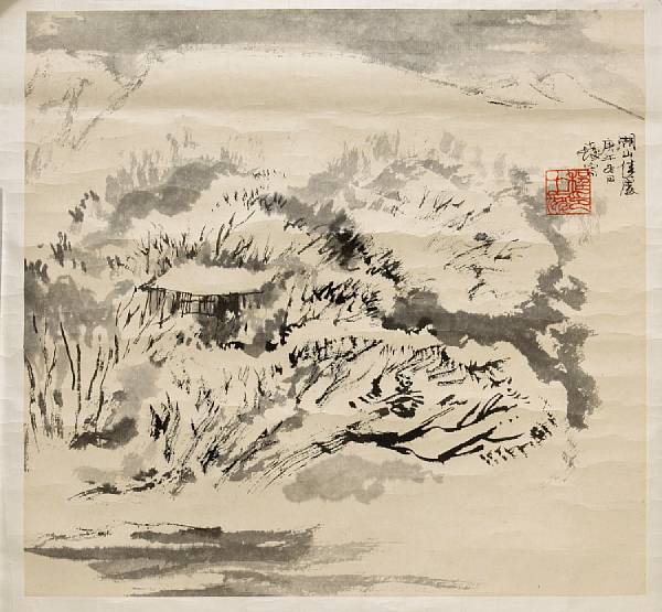 Appraisal: Cheng Shifa - Dwelling in Landscape Ink on paper mounted