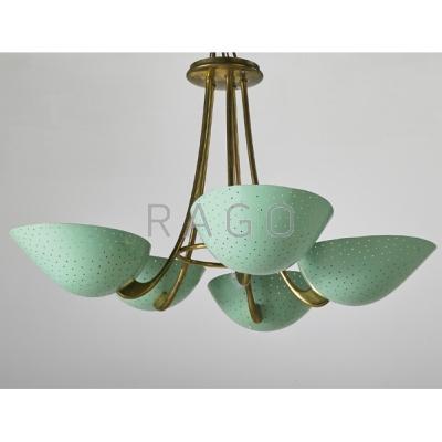 Appraisal: FRENCH LIGHTING Five-light ceiling fixture mid th c Pierced enameled