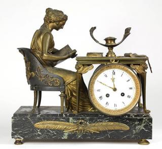 Appraisal: French Neoclassical style gilt metal figural clock French Neoclassical style