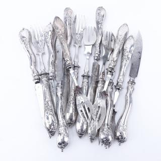 Appraisal: Fourteen Piece Art Nouveau German Silver Handle Fish Set Includes