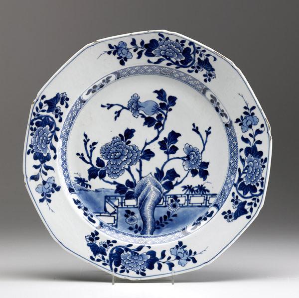 Appraisal: CHINESE EXPORT Blue and white charger with floral decoration ca