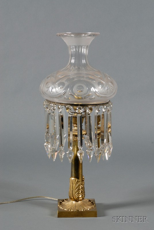 Appraisal: Victorian Brass and Glass Oil Lamp with Shade late th