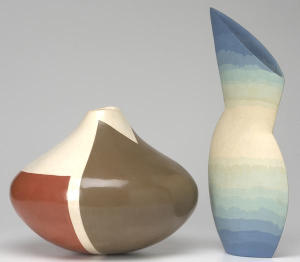 Appraisal: JOAN DAUB AND FELICITY AYLIEFF Two sculptural ceramic vessels Provenance