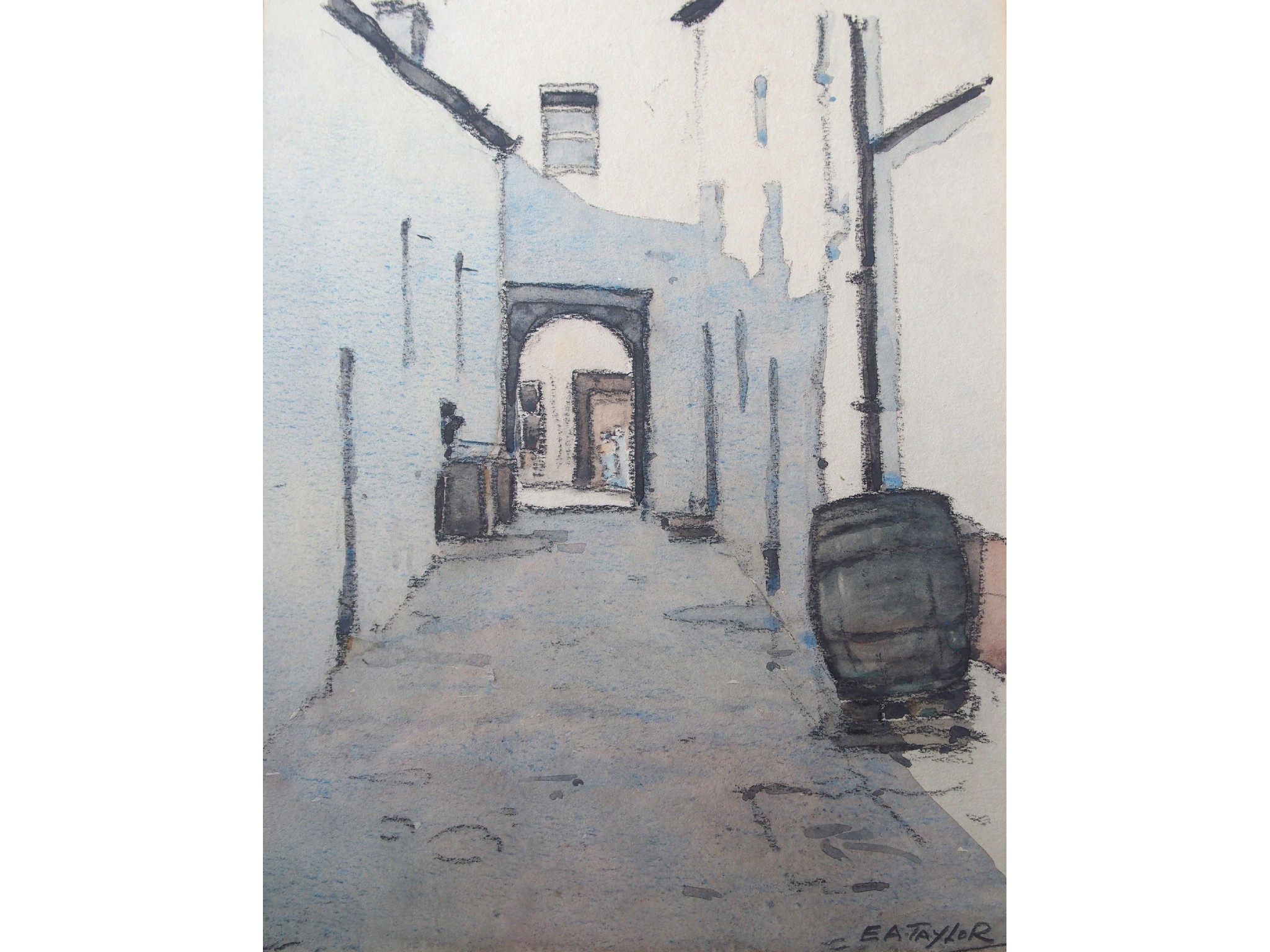 Appraisal: ERNEST ARCHIBALD TAYLOR Scottish - A KIRKCUDBRIGHT CLOSEWatercolour and charcoal