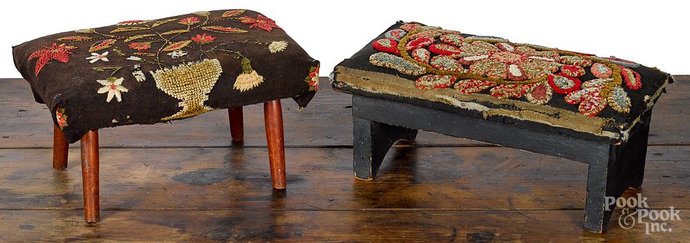 Appraisal: Two small needlework footstools Two small needlework footstools one with