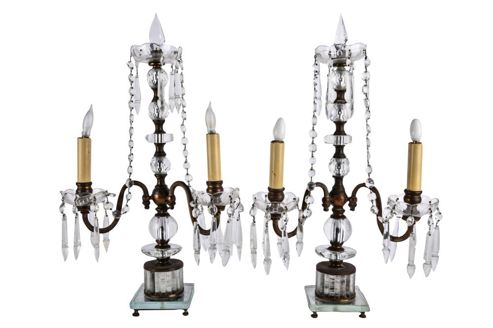 Appraisal: PAIR OF METAL GLASS GIRANDOLESeach with two electrical sockets Condition