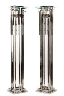 Appraisal: Pair Chromed Metal Torchiere Floor Lamps American circa s A