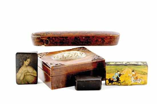 Appraisal: Collection of unusual boxes th century rare papier-mache cigar box