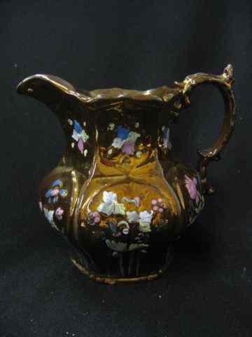 Appraisal: English Copper Lusterware Pitcher enameled florals '' circa excellent