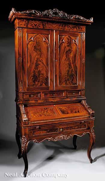 Appraisal: A Very Fine American Rococo Carved Mahogany Secretary Bookcase c