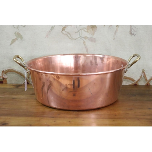 Appraisal: French copper brass twin handled jam pan approx cm H