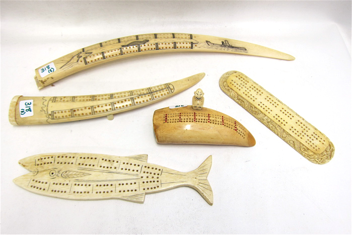 Appraisal: COLLECTOR'S GROUP OF IVORY CRIBBAGE BOARDS one is in the