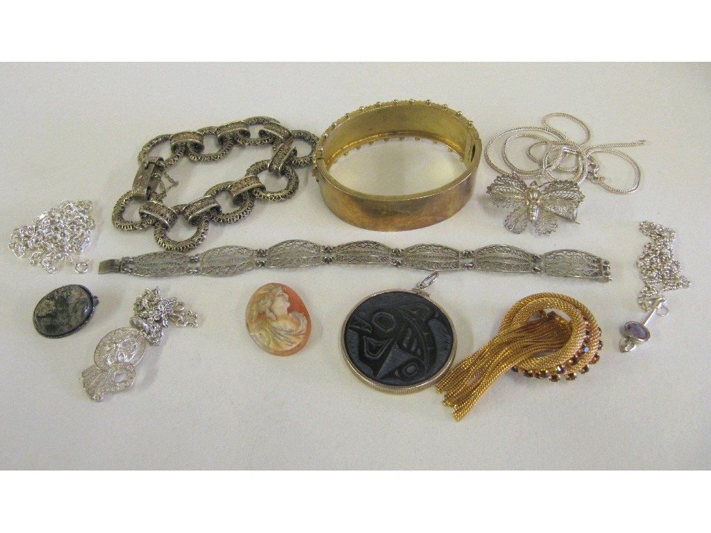 Appraisal: Lot comprising Victorian silver gilt bangle hallmarked silver filigree jewellery