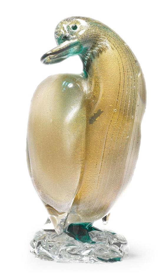 Appraisal: MURANO GLASS STANDING DUCK circa Green and black smoked glass