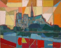 Appraisal: Irving Amen American b Cubist Cathedral Oil on unframed canvas