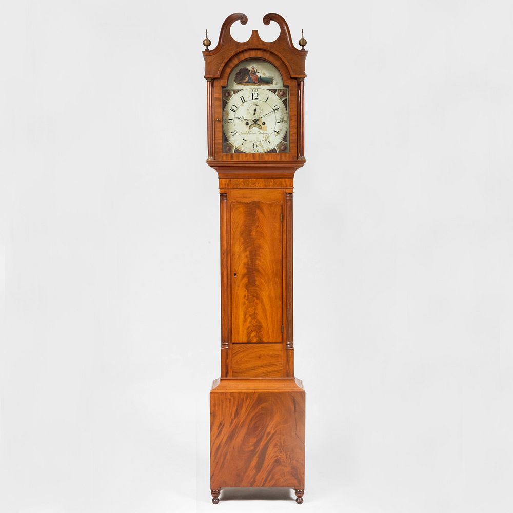 Appraisal: Federal Mahogany Tall Case Clock Dial signed Aaron Brokaw Rahway