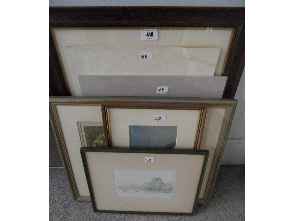 Appraisal: Lot comprising two Japanese wood block prints three watercolours one