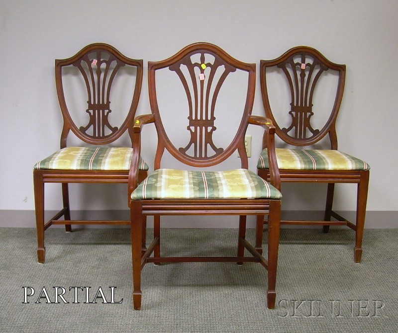 Appraisal: Set of Six Regency-style Maple Shield-back Dining Chairs with upholstered