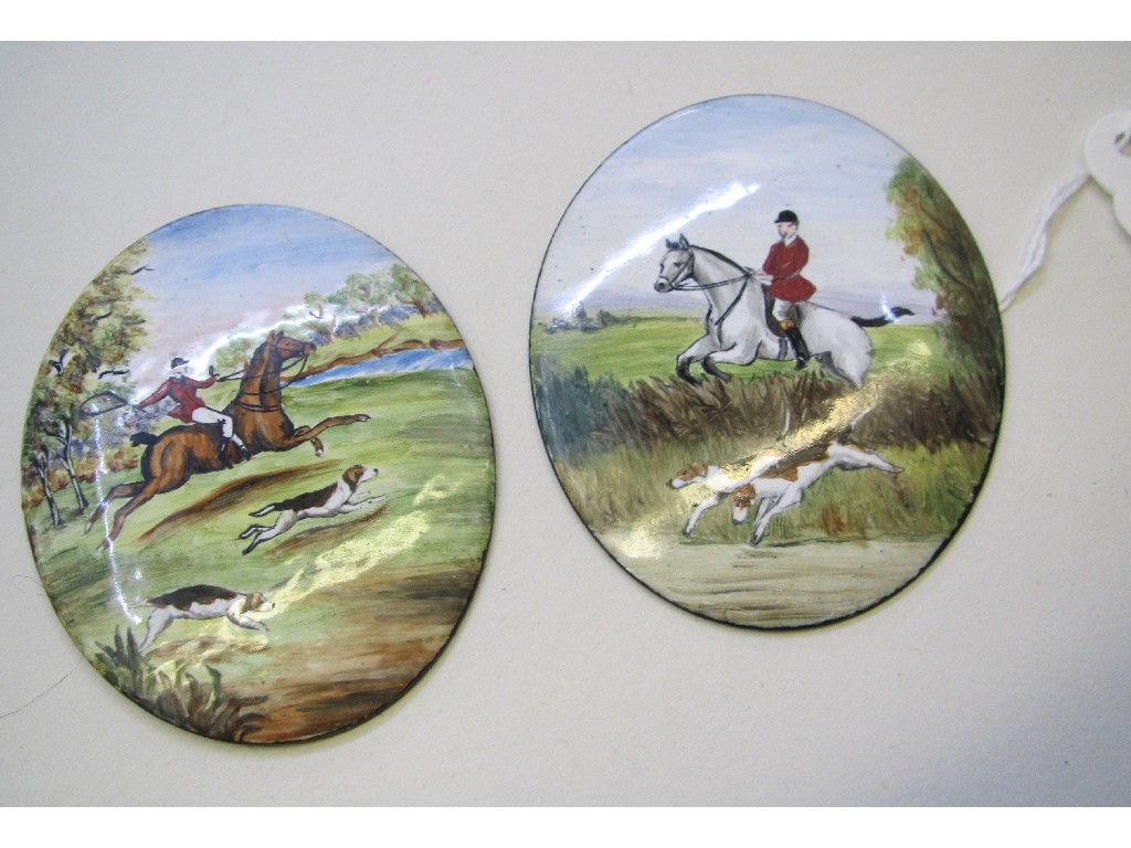 Appraisal: Pair of Georgian enamel plaques depicting hunting scenes