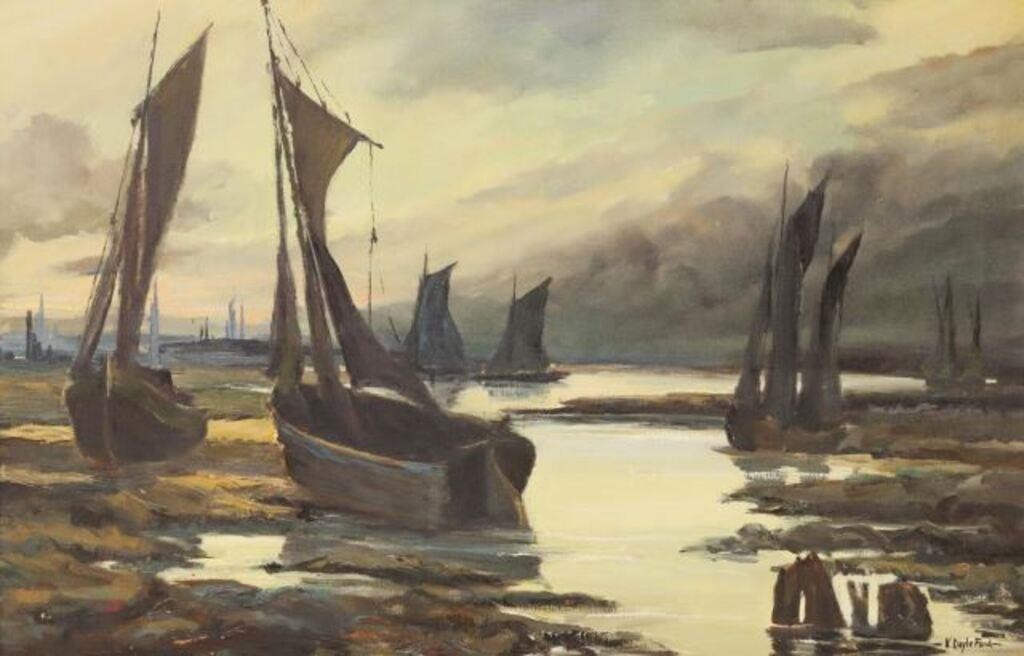 Appraisal: K DOYLE FORD - SHIPS IN THE BAYFramed oil on