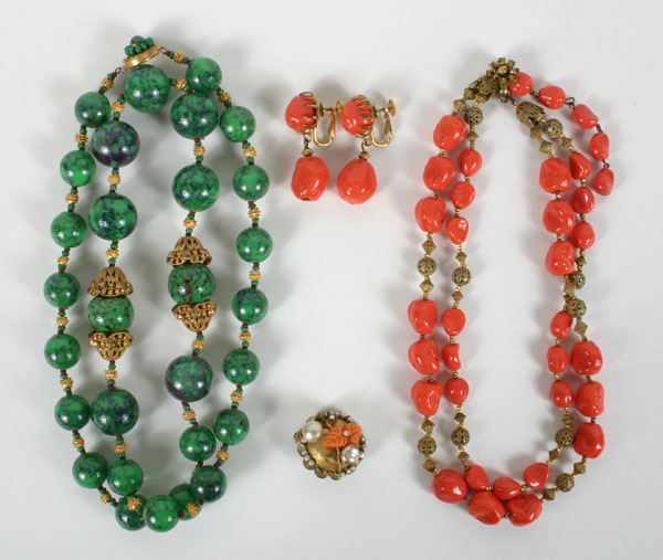 Appraisal: Miriam Haskell four pc including glass coral color bead demi