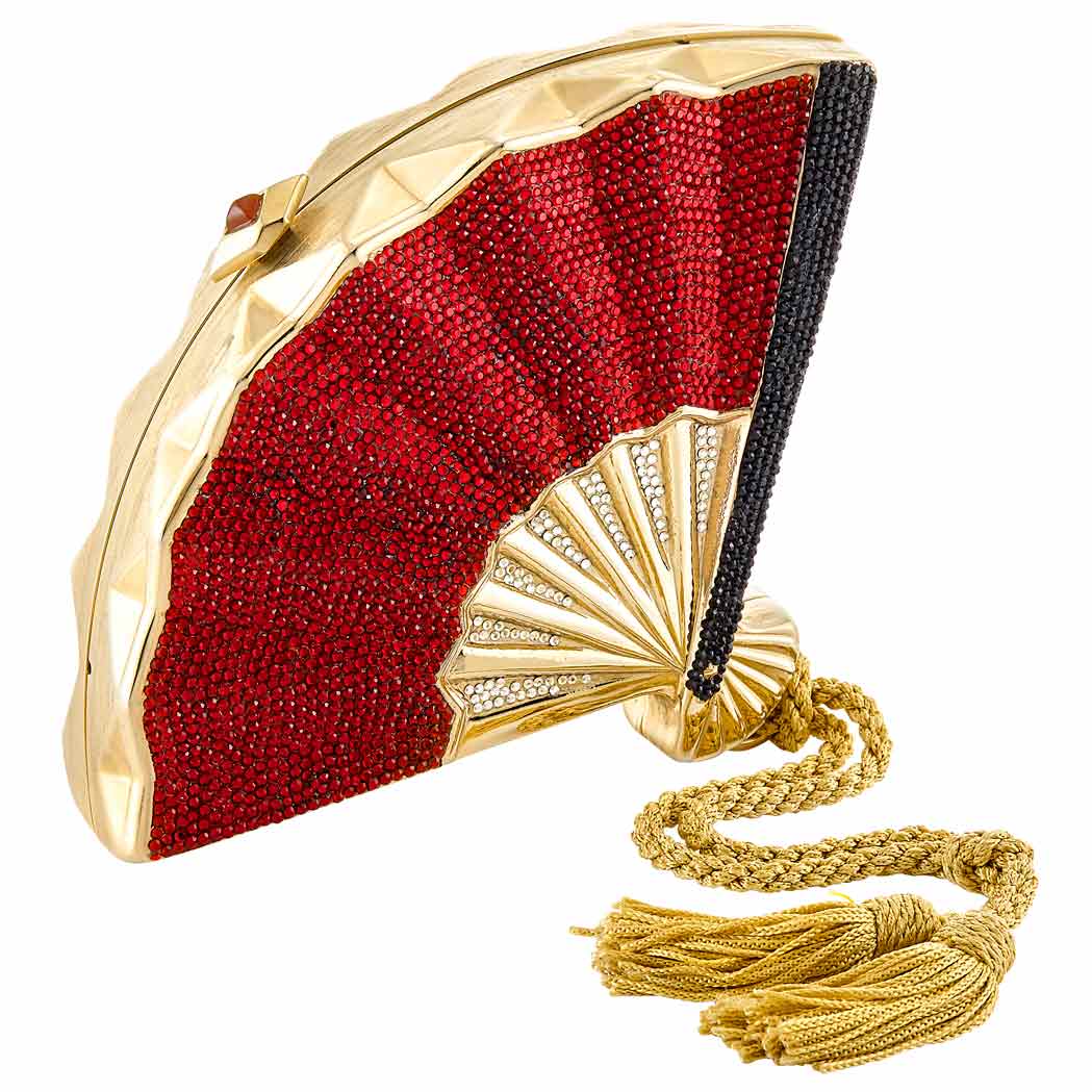 Appraisal: Gilt-Metal and Pink Red and White Rhinestone Fan Evening Purse