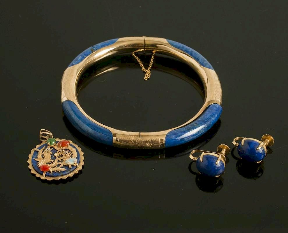 Appraisal: Assorted Lapis k Gold Jewelry Assorted lapis k jewelry comprising