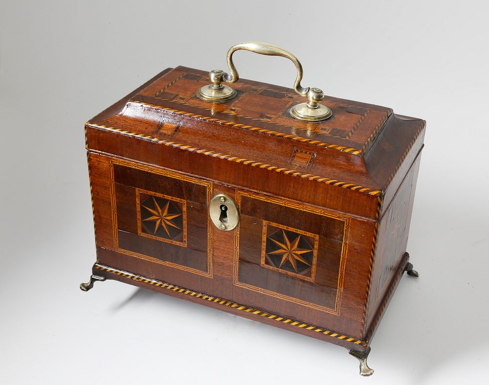 Appraisal: English Chippendale Inlaid Tea Caddy th Century English Chippendale Inlaid