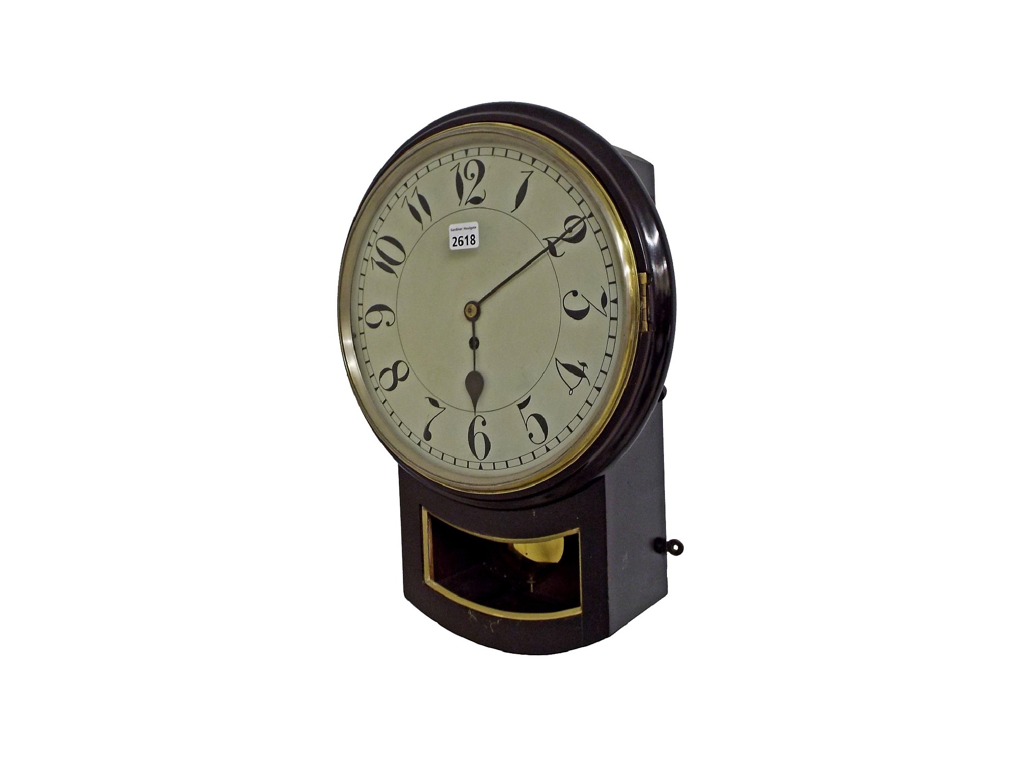 Appraisal: Ebonised single fusee drop dial wall clock within a turned