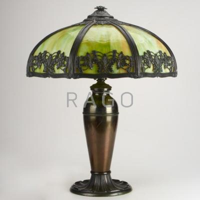 Appraisal: MILLER Slag glass table lamp Meriden CT ca Two socket