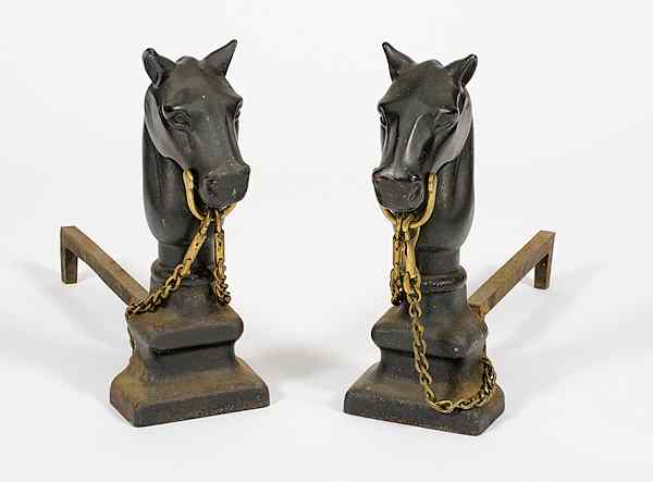 Appraisal: Horse Head Andirons A pair of painted cast iron horse