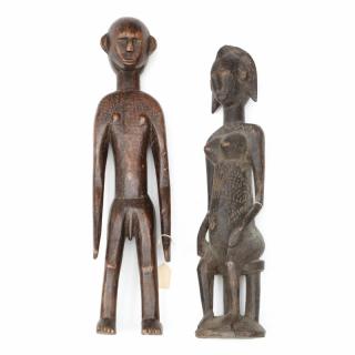 Appraisal: Two Bambara Carved Wooden Figures a standing male and seated